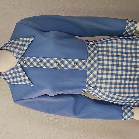 VTG JENNIFER GEE 1970s Baby Blue and White Gingham Long Sleeve Maxi Dress - Picture 4 of 11